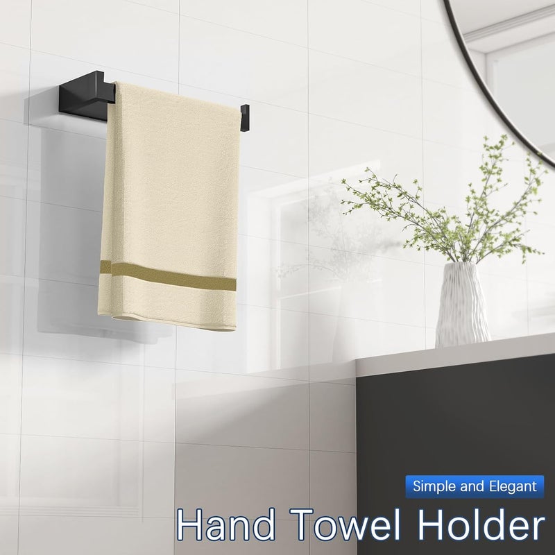 Gypie Hand Towel Holder for Bathroom Wall 2 Pack -Modern Towel Ring Square Hidden Mount with Dual Screws, Anti-Slip End, Stainless Steel, Matte Black - Image 2